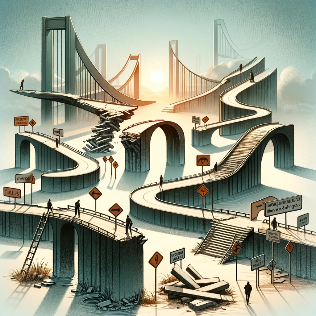 Illustration of Half-Built Bridges